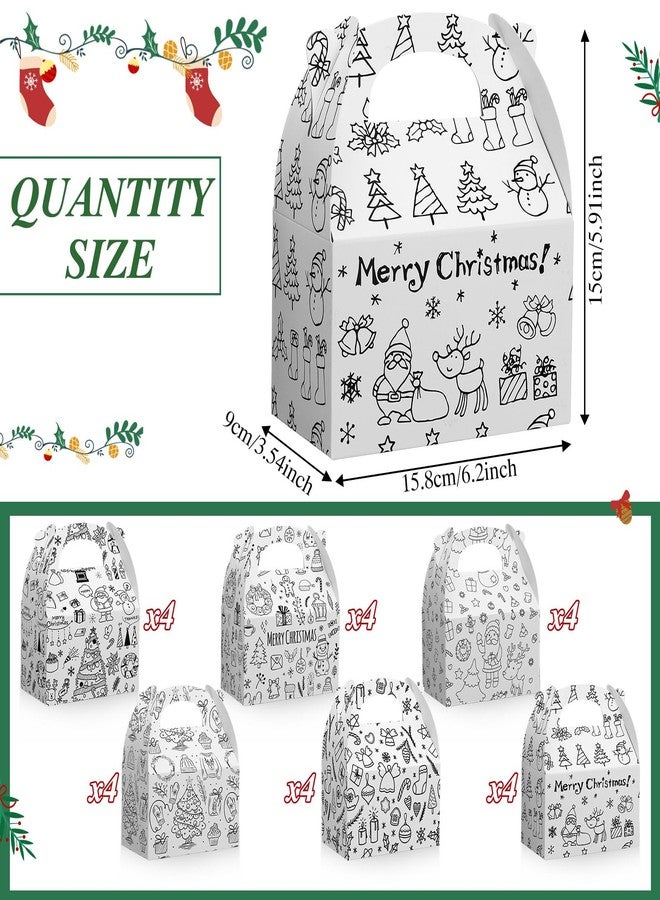 Watersay 24 Pcs Coloring Christmas Treat Boxes Xmas Color Your Own Cardboard Gable Box DIY Goodie Candy Gift Christmas Party Favors with Handles for Xmas Draw Doodle Craft Supplies - Image 2